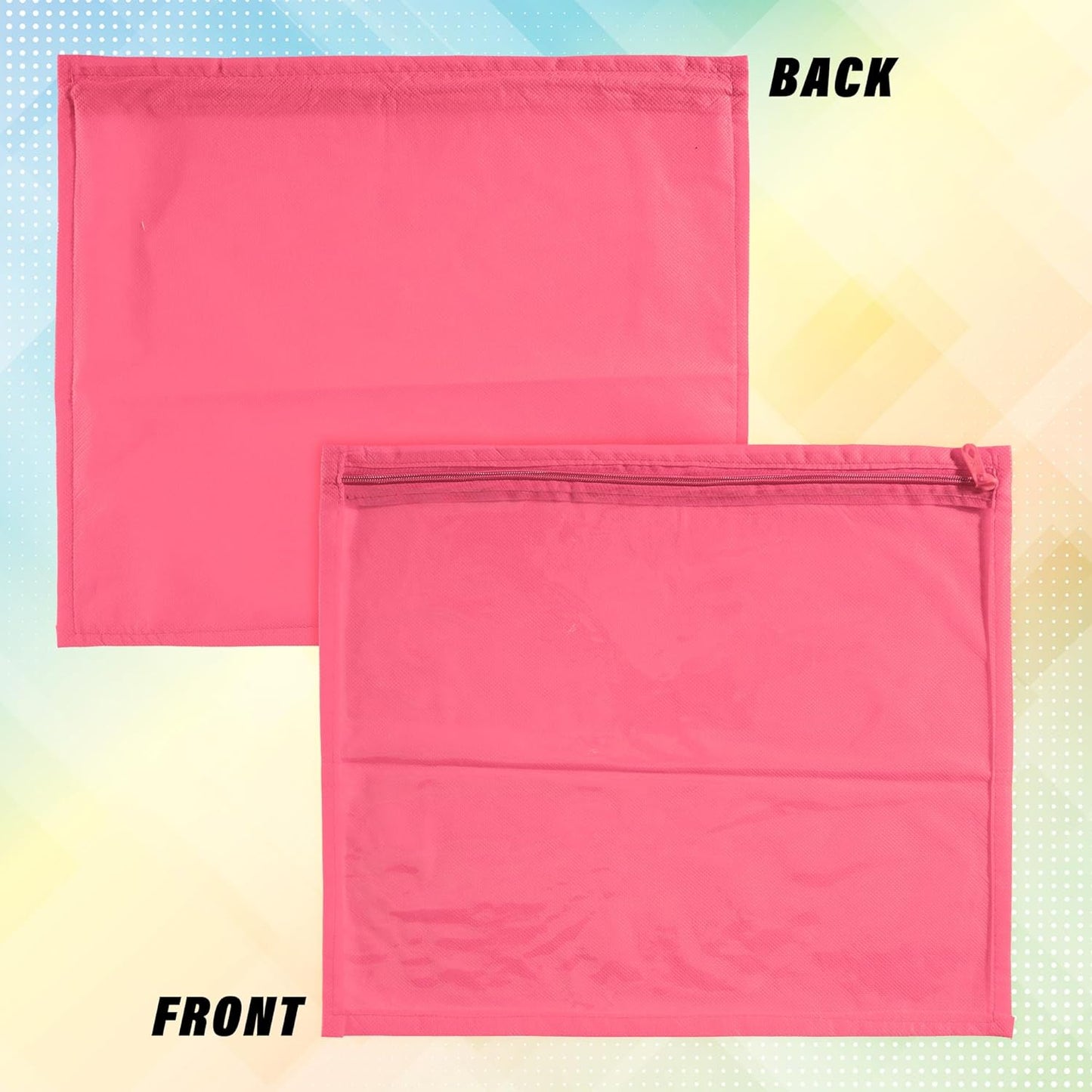RYKA Non-Woven Single Saree Bags Golden Colour | Transparent Saree Covers With Zip | Saree Covers For Storage, Wardrobe Organiser | Size-36x42x2CM | Pink (Pack of 12)