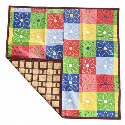 RYKA Reversible Food Mat Bed Server|Floral Design Printed | Water Proof PVC Material | Bedsheet Protector |Size 36 x 36 | Rangoli & Yellow Biscuit (Pack Of 1)