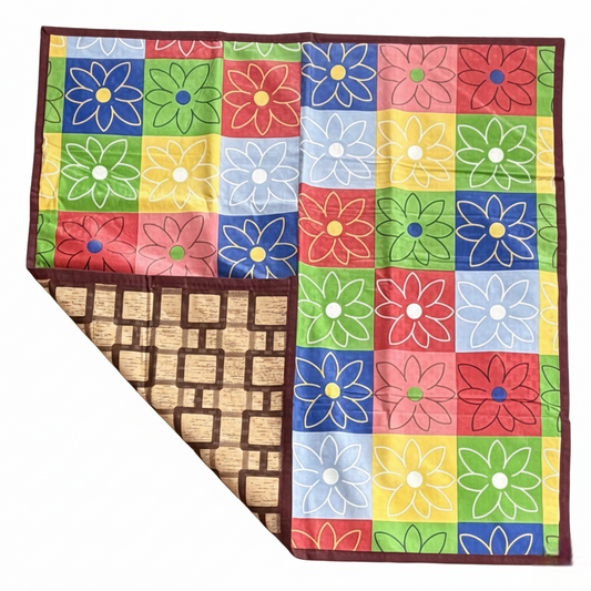 RYKA Reversible Food Mat Bed Server|Floral Design Printed | Water Proof PVC Material | Bedsheet Protector |Size 36 x 36 | Rangoli & Yellow Biscuit (Pack Of 1)