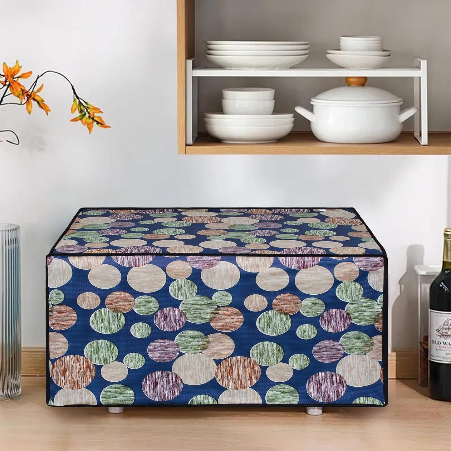 RYKA Oven Cover | Non-Woven Microwave Oven Cover with Elegent Design | Oven Cover for Kitchen Decor | Moon Printed Oven Cover | Blue (Pack of 1)