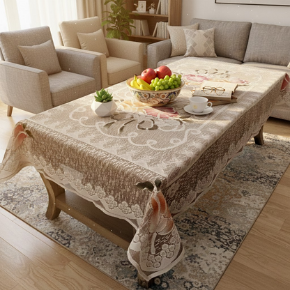 RYKA Cotton Net Table Cover 40x60 Inch 4 Seater | Embroidered Center & Dining Table Cloth (Pack Of 1)
