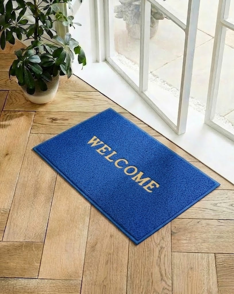 RYKA Indoor Outdoor Anti-Slip Welcome Rubber Door Rectangular Mat | Welcome Mat | 38X58 (Blue)