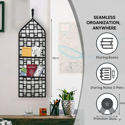 Wall Hanging Storage Organizer with 3 Pockets | Multipurpose Wall Hanging for Storage | PVC Wall Storage Bag for Bedroom, Bathroom, Kitchen & Kids Room | Grey Biscuit Printed (Pack of 1)