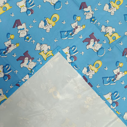 RYKA Printed Waterproof Baby Crib Bedsheet  | PVC Urine Proof Mattress Protector | Plastic Sheet for Newborn & Toddler | Blue Alphabet (Pack of 1)