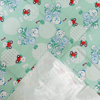 RYKA Printed Waterproof Baby Crib Bedsheet  | PVC Urine Proof Mattress Protector | Plastic Sheet for Newborn & Toddler | Green Bear (Pack of 1)