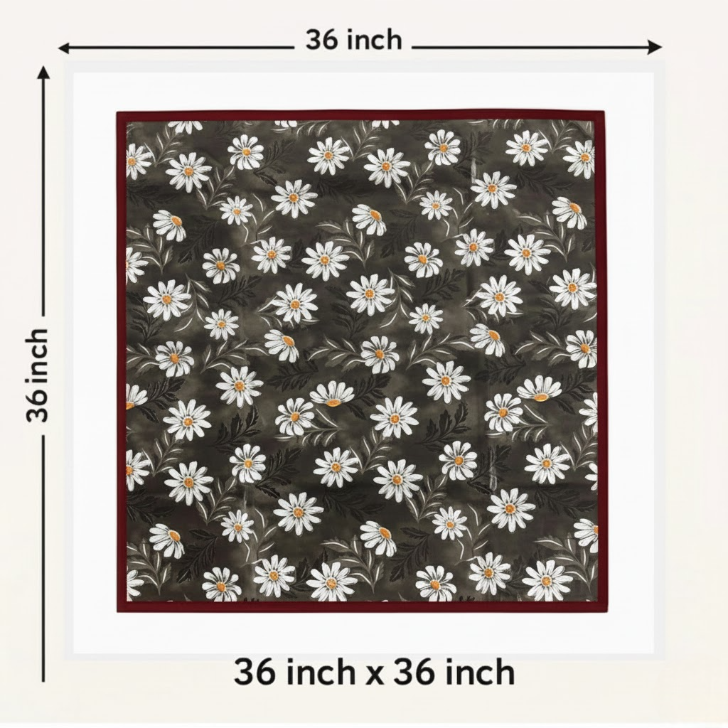 RYKA Reversible Food Mat Bed Server|Floral Design Printed | Water Proof PVC Material | Bedsheet Protector |Size 36 x 36 | Black & Grey (Pack Of 1)