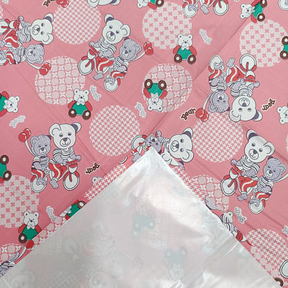 RYKA Printed Waterproof Baby Crib Bedsheet  | PVC Urine Proof Mattress Protector | Plastic Sheet for Newborn & Toddler | Pink Bear (Pack of 1)