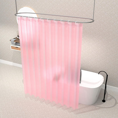 RYKA PVC Plain Striped Shower Curtain | Waterproof Fabric Bathroom Curtain with 8 Hooks | Modern Plain Stripe Design | Pink (Pack of 1)