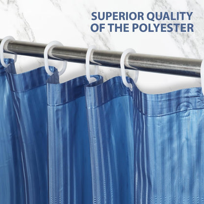 RYKA PVC Plain Striped Shower Curtain | Waterproof Fabric Bathroom Curtain with 8 Hooks | Modern Plain Stripe Design | Dark Blue (Pack of 1)