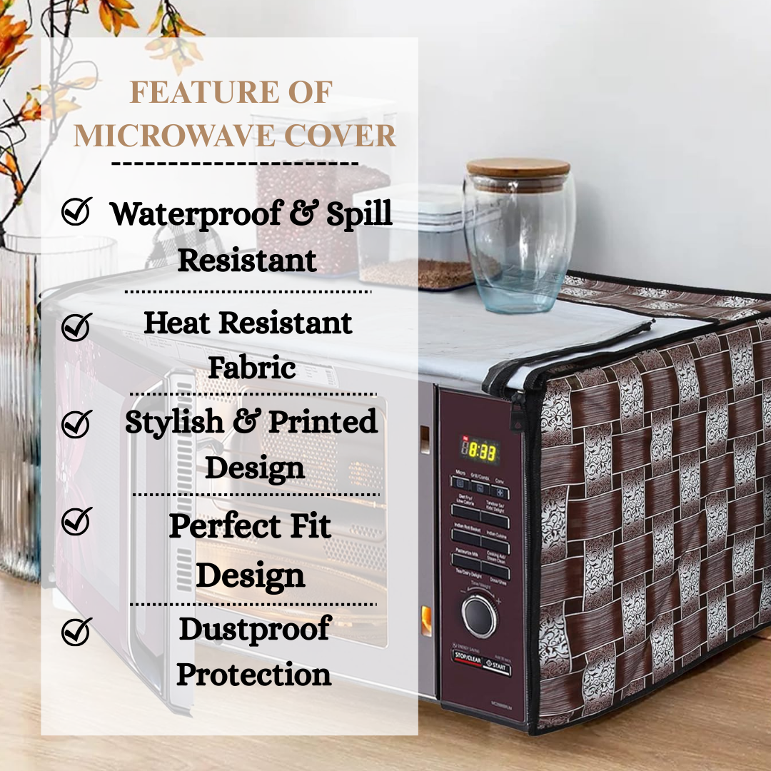 RYKA Oven Cover | Non-Woven Microwave Oven Cover with Elegent Design | Oven Cover for Kitchen Decor | Biscuit Printed Oven Cover | Grey Biscuit Brown (Pack of 1)