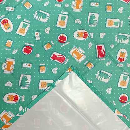 RYKA Printed Waterproof Baby Crib Bedsheet  | PVC Urine Proof Mattress Protector | Plastic Sheet for Newborn & Toddler | Green Kitty (Pack of 1)