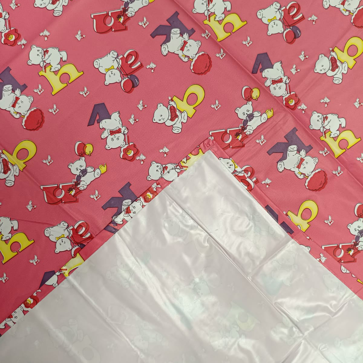 RYKA Printed Waterproof Baby Crib Bedsheet  | PVC Urine Proof Mattress Protector | Plastic Sheet for Newborn & Toddler | Pink Alphabet (Pack of 1)