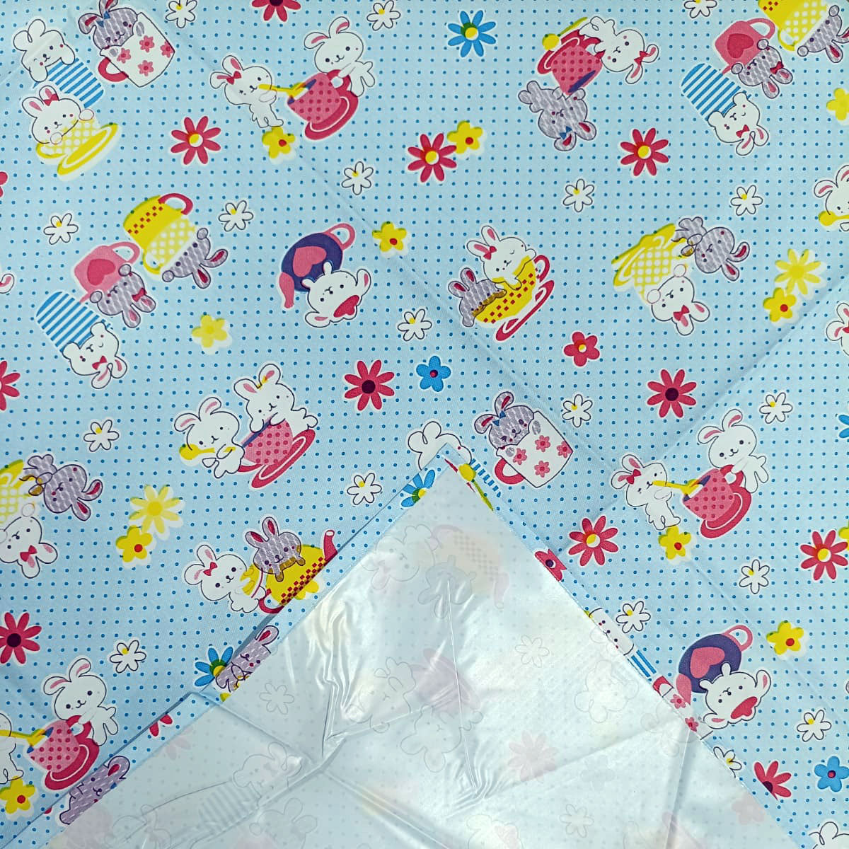 RYKA Printed Waterproof Baby Crib Bedsheet  | PVC Urine Proof Mattress Protector | Plastic Sheet for Newborn & Toddler | Blue Teddy (Pack of 1)