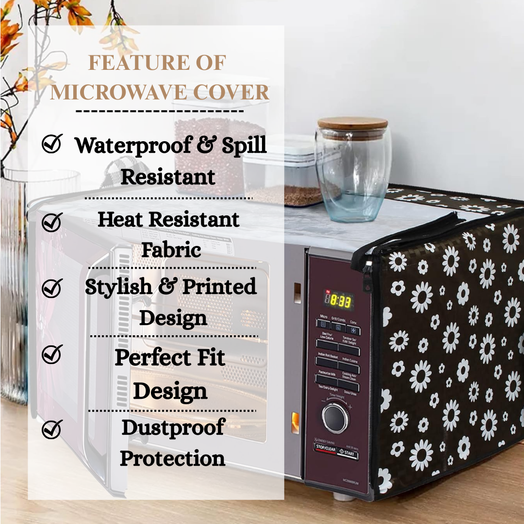 RYKA Oven Cover | Non-Woven Microwave Oven Cover with Elegent Design | Oven Cover for Kitchen Decor | Floral Printed Oven Cover | Black (Pack of 1)