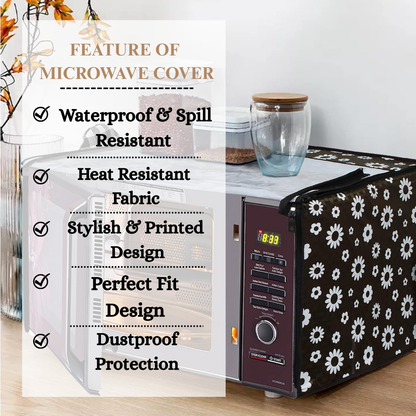 RYKA Oven Cover | Non-Woven Microwave Oven Cover with Elegent Design | Oven Cover for Kitchen Decor | Floral Printed Oven Cover | Black (Pack of 1)