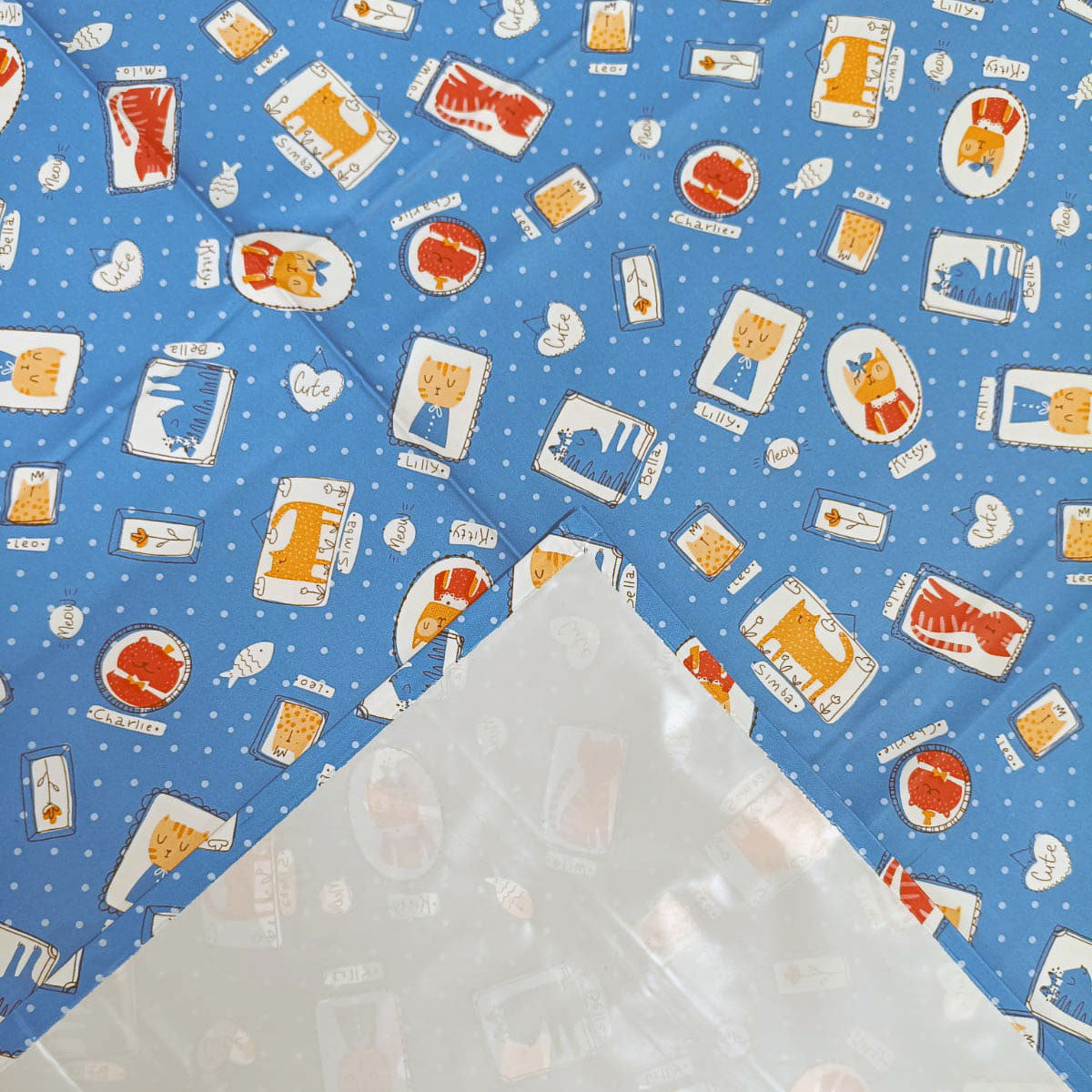 RYKA Printed Waterproof Baby Crib Bedsheet  | PVC Urine Proof Mattress Protector | Plastic Sheet for Newborn & Toddler | Blue Kitty (Pack of 1)