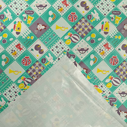 RYKA Printed Waterproof Baby Crib Bedsheet  | PVC Urine Proof Mattress Protector | Plastic Sheet for Newborn & Toddler | Green Circus (Pack of 1)