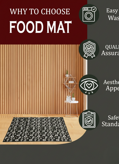RYKA Reversible Food Mat Bed Server|Floral Design Printed | Water Proof PVC Material | Bedsheet Protector |Size 36 x 36 | Black & Grey (Pack Of 1)