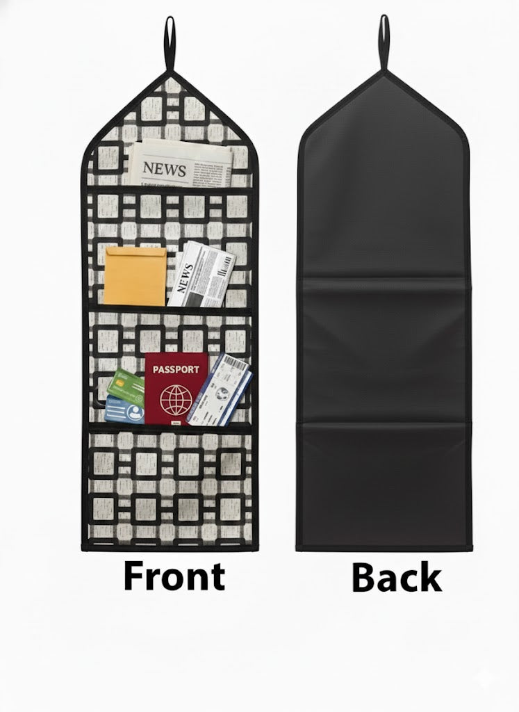 Wall Hanging Storage Organizer with 3 Pockets | Multipurpose Wall Hanging for Storage | PVC Wall Storage Bag for Bedroom, Bathroom, Kitchen & Kids Room | Grey Biscuit Printed (Pack of 1)