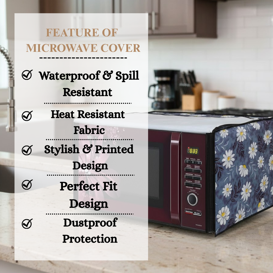 RYKA Oven Cover | Non-Woven Microwave Oven Cover with Elegent Design | Oven Cover for Kitchen Decor | Floral Printed Oven Cover | Grey Flower (Pack of 1)
