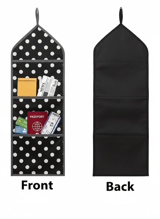 Wall Hanging Storage Organizer with 3 Pockets | Multipurpose Wall Hanging for Storage | PVC Wall Storage Bag for Bedroom, Bathroom, Kitchen & Kids Room | Polka Printed (Pack of 1)