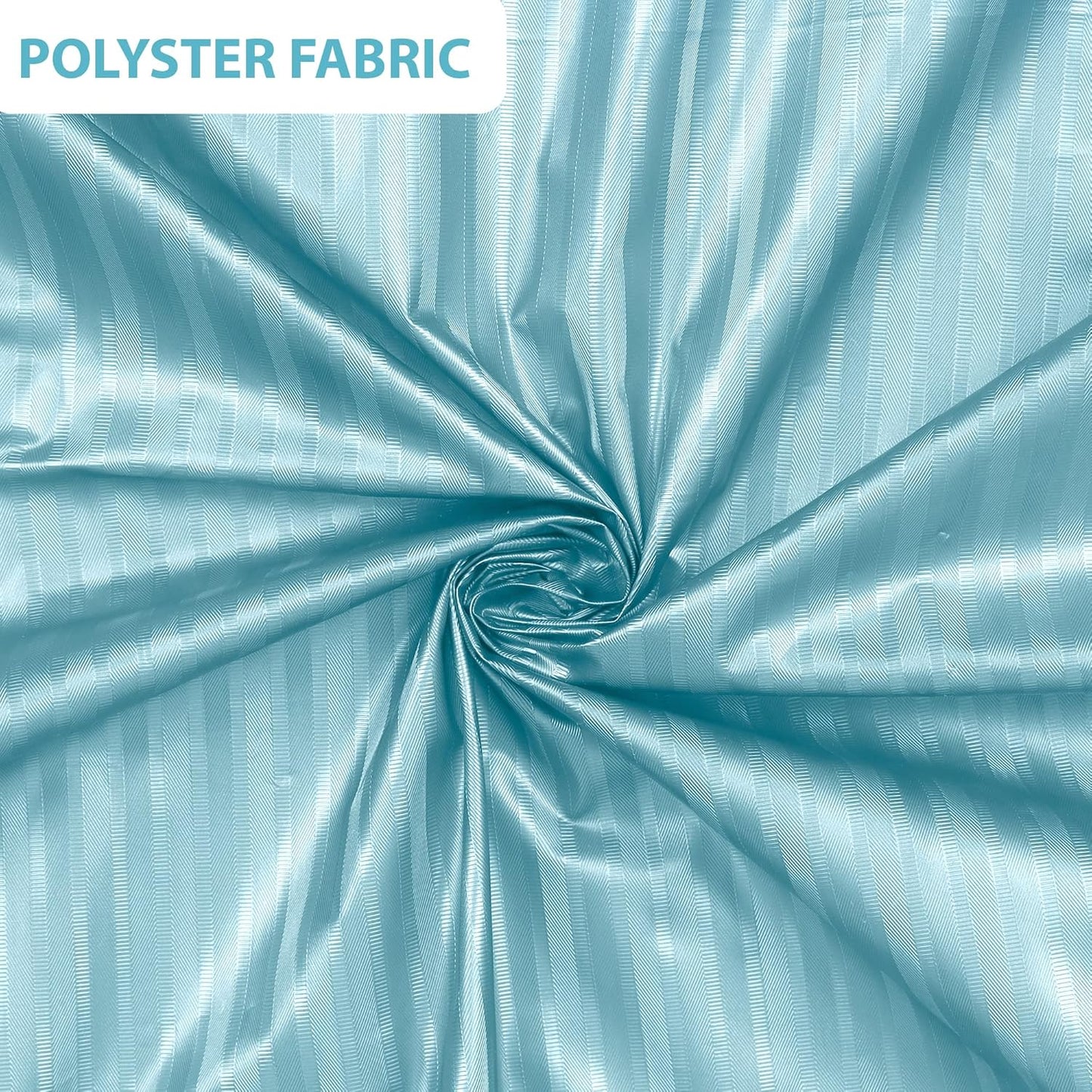 RYKA PVC Plain Striped Shower Curtain | Waterproof Fabric Bathroom Curtain with 8 Hooks | Modern Plain Stripe Design | Sky Blue (Pack of 1)