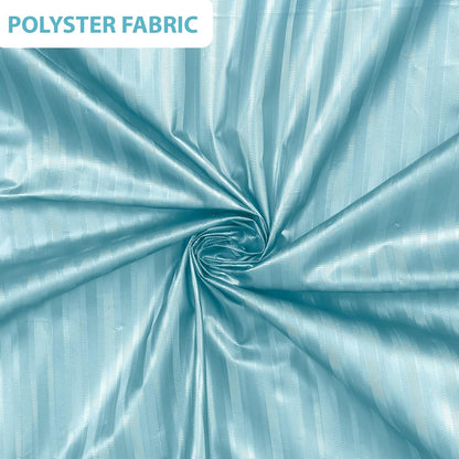 RYKA PVC Plain Striped Shower Curtain | Waterproof Fabric Bathroom Curtain with 8 Hooks | Modern Plain Stripe Design | Sky Blue (Pack of 1)