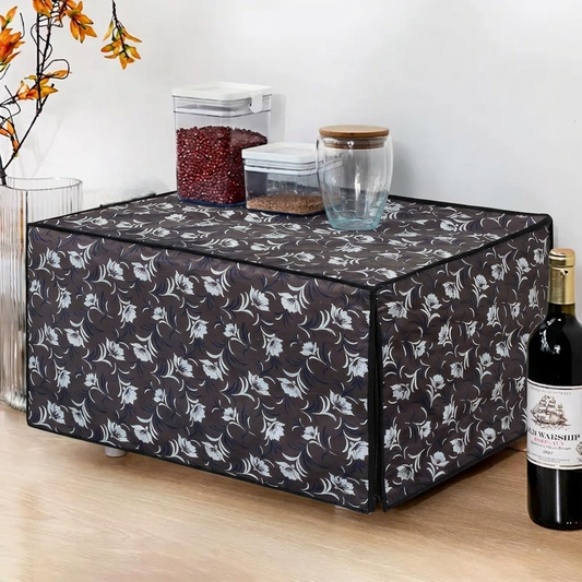 RYKA Oven Cover | Non-Woven Microwave Oven Cover with Elegent Design | Oven Cover for Kitchen Decor | Floral Printed Oven Cover | Grey Floral (Pack of 1)