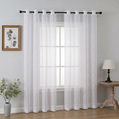 RYKA Cotton Net Sheer Door Curtain | Damsak Patten Printed | Sunlight Filtering Linen Texture | Eyelet Hanging (7FT) | Damsak White (Pack of 1)