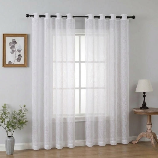 RYKA Cotton Net Sheer Door Curtain | Damsak Patten Printed | Sunlight Filtering Linen Texture | Eyelet Hanging (7FT) | Damsak White (Pack of 1)