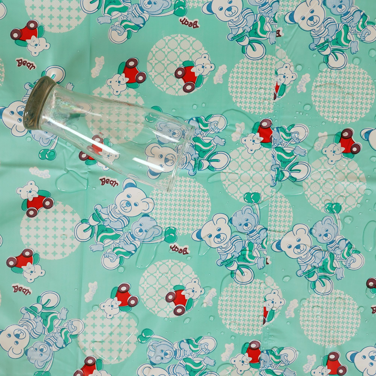 RYKA Printed Waterproof Baby Crib Bedsheet  | PVC Urine Proof Mattress Protector | Plastic Sheet for Newborn & Toddler | Green Bear (Pack of 1)