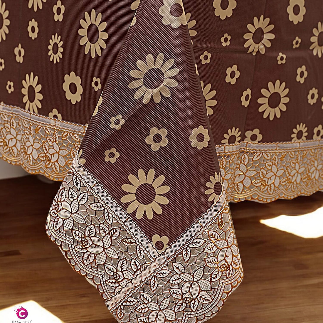 Ryka CASA-NEST  Print Center Table Cloth,Waterproof PVC 6 Seater Center Table Cover for Center table Cover,High Thickness, Waterproof & Anti Slip Center Table Cover with White Lace (Size 60x80, Rectangular, Pack of 1)