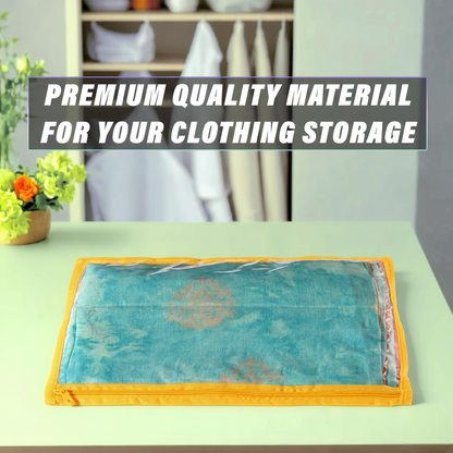 RYKA Non-Woven Single Saree Bags Golden Colour | Transparent Saree Covers With Zip | Saree Covers For Storage, Wardrobe Organiser | Size-36x42x2CM | Yellow (Pack of 12)