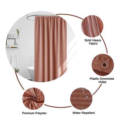 RYKA PVC Plain Striped Shower Curtain | Waterproof Fabric Bathroom Curtain with 8 Hooks | Modern Plain Stripe Design | Brown (Pack of 1)
