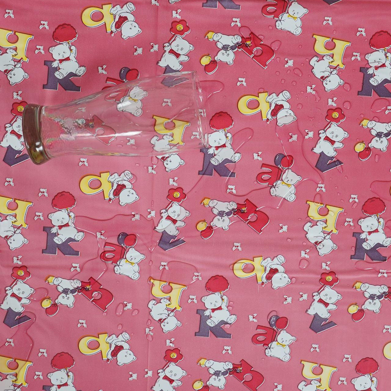 RYKA Printed Waterproof Baby Crib Bedsheet  | PVC Urine Proof Mattress Protector | Plastic Sheet for Newborn & Toddler | Pink Alphabet (Pack of 1)