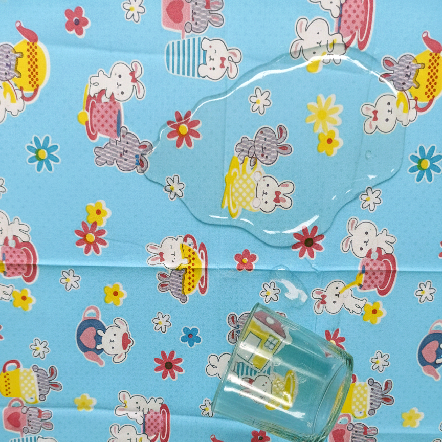 RYKA Printed Waterproof Baby Crib Bedsheet  | PVC Urine Proof Mattress Protector | Plastic Sheet for Newborn & Toddler | Blue Teddy (Pack of 1)