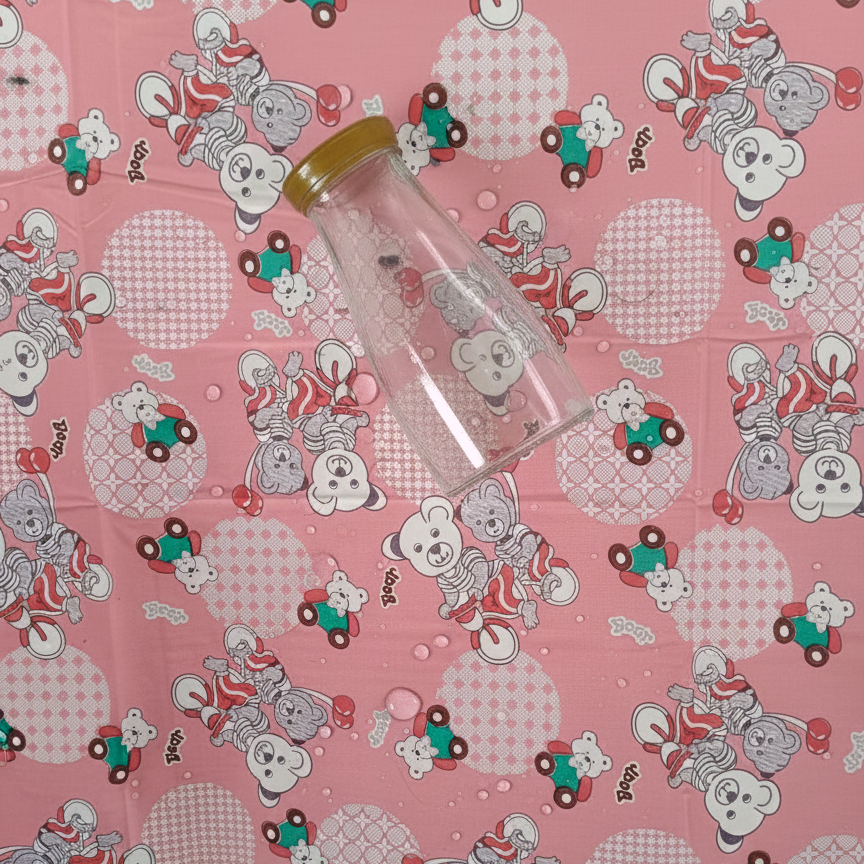 RYKA Printed Waterproof Baby Crib Bedsheet  | PVC Urine Proof Mattress Protector | Plastic Sheet for Newborn & Toddler | Pink Bear (Pack of 1)