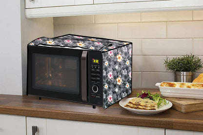 RYKA Oven Cover | Non-Woven Microwave Oven Cover with Elegent Design | Oven Cover for Kitchen Decor | Floral Printed Oven Cover | White Flower (Pack of 1)