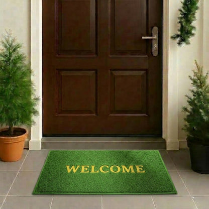 RYKA Indoor Outdoor Anti-Slip Welcome Rubber Door Rectangular Mat | Welcome Mat | 38X58 (Green)
