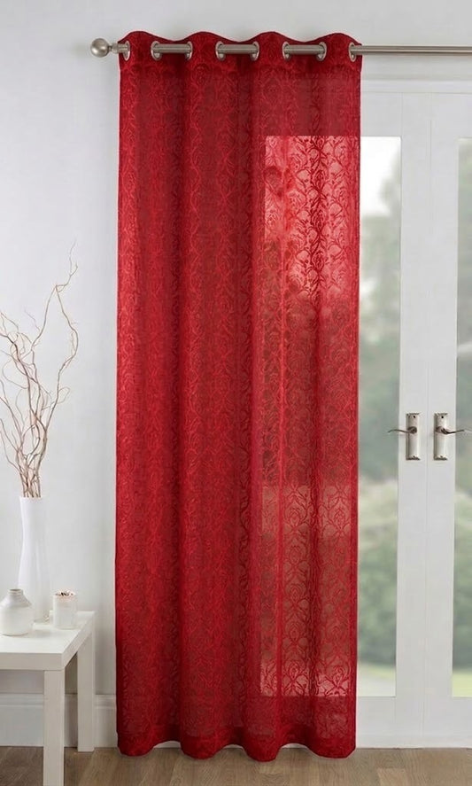 RYKA Cotton Net Sheer Door Curtain | Jall Patten Printed | Sunlight Filtering Linen Texture | Eyelet Hanging (7FT) | Jall Maroon (Pack of 1)