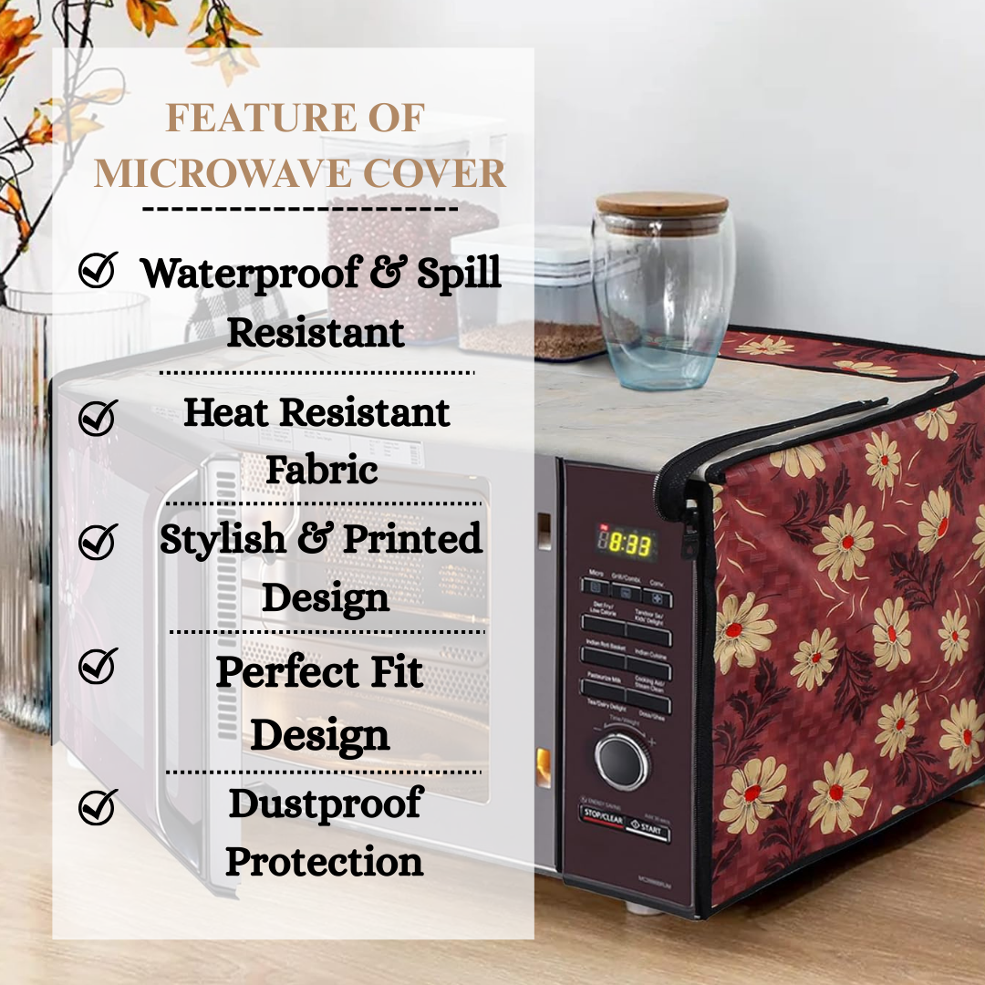 RYKA Oven Cover | Non-Woven Microwave Oven Cover with Elegent Design | Oven Cover for Kitchen Decor | Floral Printed Oven Cover | Yellow Flower (Pack of 1)