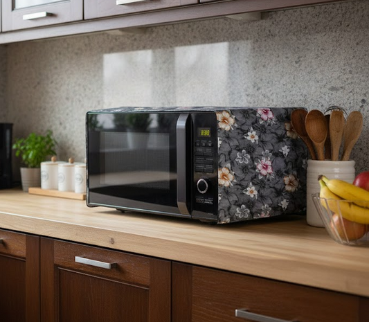 RYKA Oven Cover | Non-Woven Microwave Oven Cover with Elegent Design | Oven Cover for Kitchen Decor | Floral Printed Oven Cover | White Flower (Pack of 1)