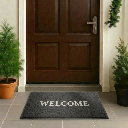 RYKA Indoor Outdoor Anti-Slip Welcome Rubber Door Rectangular Mat | Welcome Mat | 38X58 (Grey)