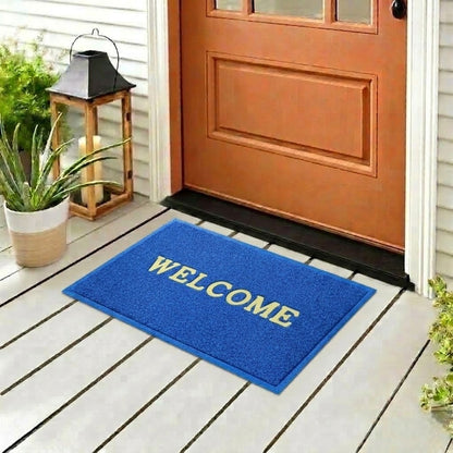 RYKA Indoor Outdoor Anti-Slip Welcome Rubber Door Rectangular Mat | Welcome Mat | 38X58 (Blue)