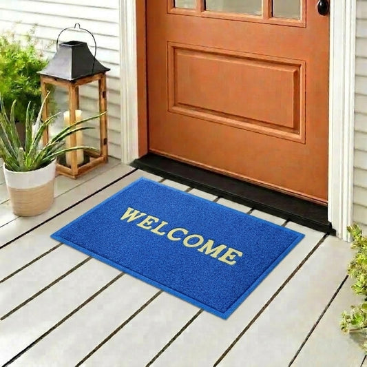 RYKA Indoor Outdoor Anti-Slip Welcome Rubber Door Rectangular Mat | Welcome Mat | 38X58 (Blue)