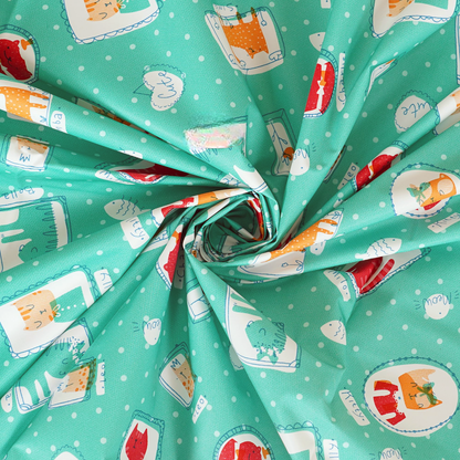 RYKA Printed Waterproof Baby Crib Bedsheet  | PVC Urine Proof Mattress Protector | Plastic Sheet for Newborn & Toddler | Green Kitty (Pack of 1)