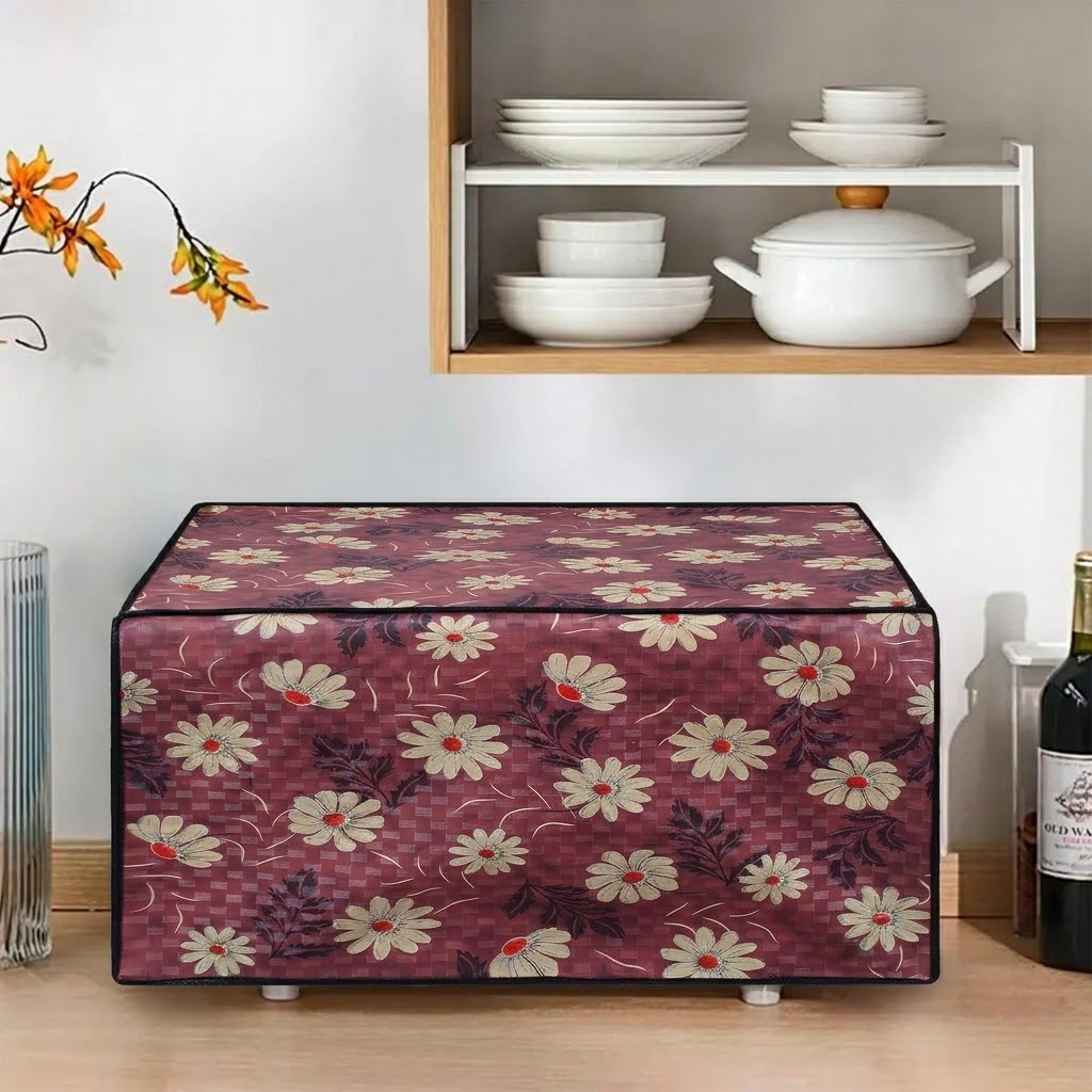 RYKA Oven Cover | Non-Woven Microwave Oven Cover with Elegent Design | Oven Cover for Kitchen Decor | Floral Printed Oven Cover | Yellow Flower (Pack of 1)
