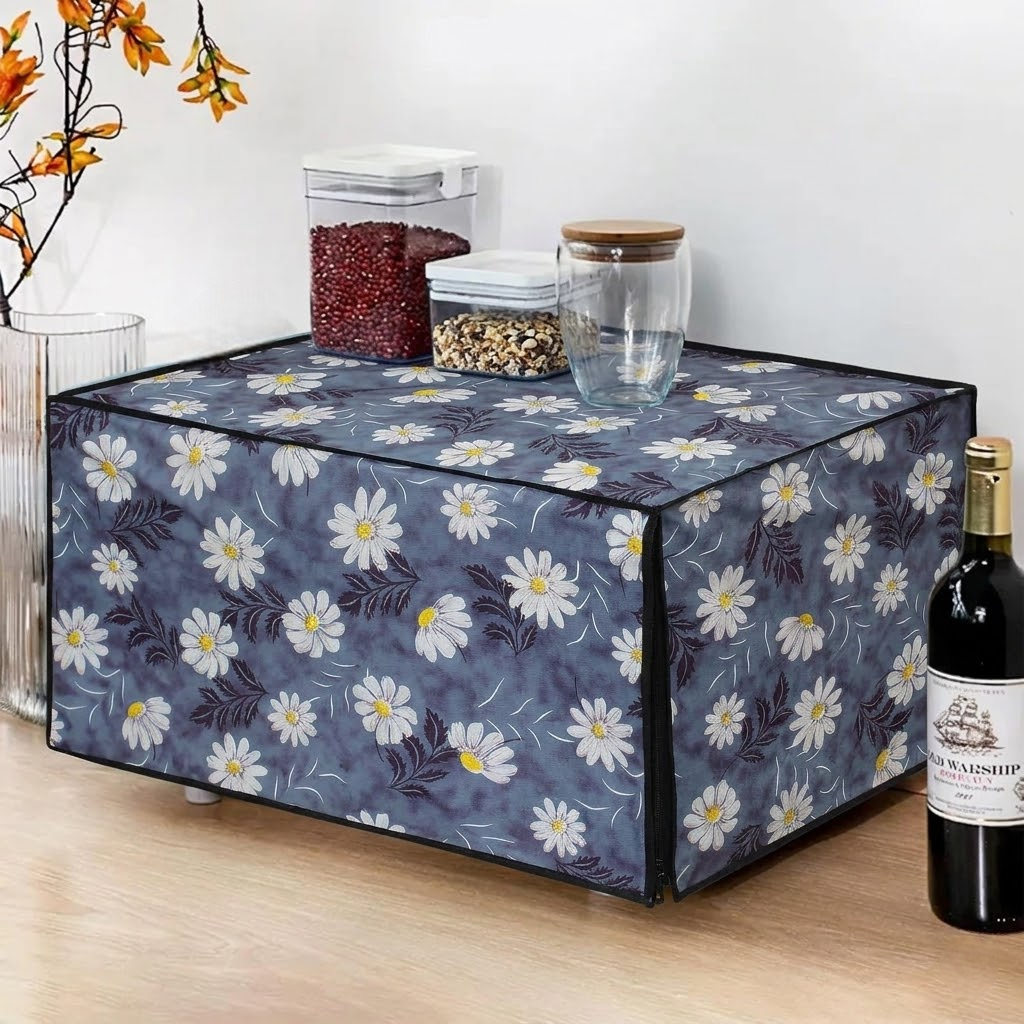 RYKA Oven Cover | Non-Woven Microwave Oven Cover with Elegent Design | Oven Cover for Kitchen Decor | Floral Printed Oven Cover | Grey Flower (Pack of 1)