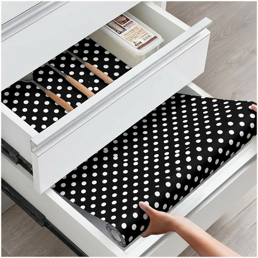 RYKA Shelf Mat | Polka Printed Desk Mat | Placemat for Kitchen | PVC Non-Slip Drawer Sheets| Kitchen Cabinet Shelf Liner | 5 Meter (Black)