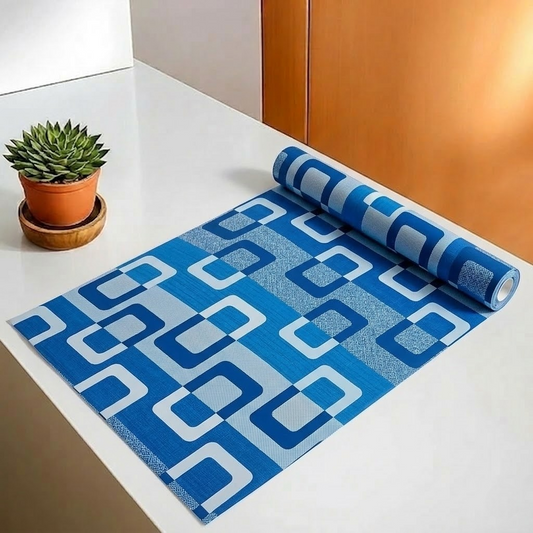 RYKA Shelf Mat | Check Printed Desk Mat | Placemat for Kitchen | PVC Non-Slip Drawer Sheets| Kitchen Cabinet Shelf Liner | 5 Meter (Blue)